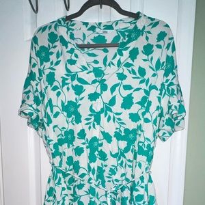 Time and Tru Green White Floral Shirt Dress Size XL 16-18